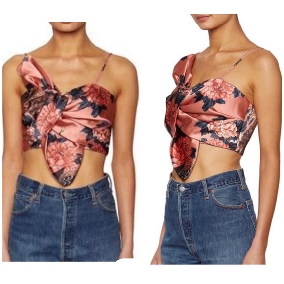 PatBO Tops - PatBO 4 Top Cropped Knot Twist Front Floral Crop